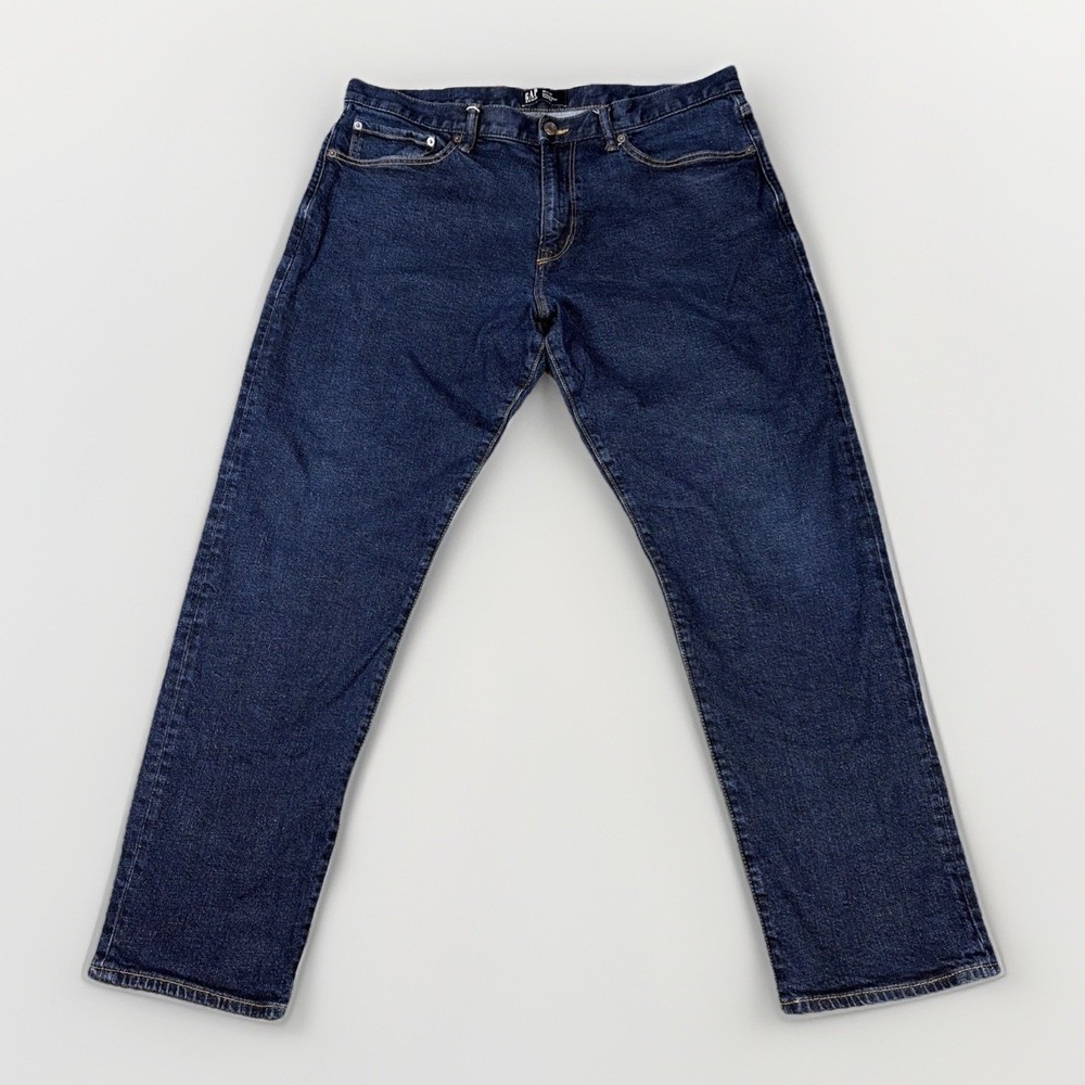 Gap‎ Straight Taper Jeans Mens 38x32 Dark Blue Denim Stretch Pants